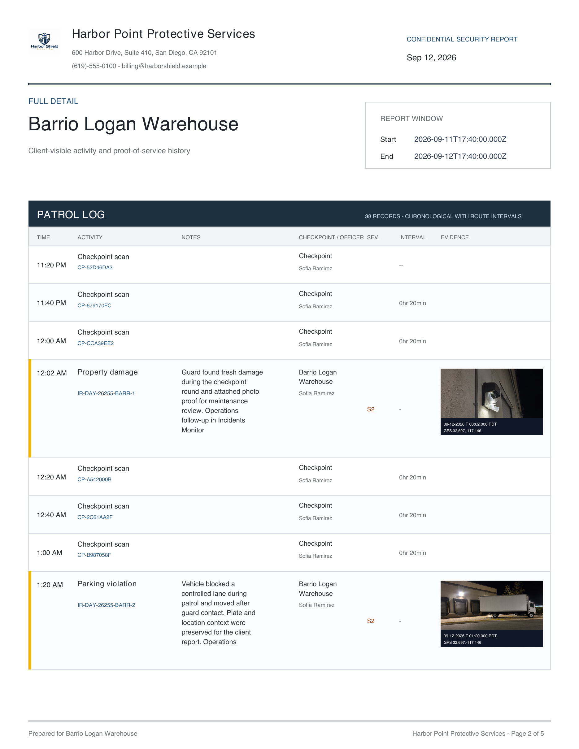 Client evidence security report preview