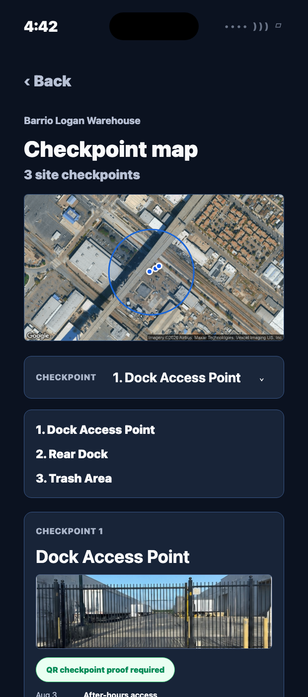 Guard app checkpoint map with the site tour in order